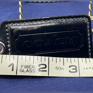 COACH Black Patent Leather Key Fob Bag Charm Keychain Hang Tag 3.5” X-Large